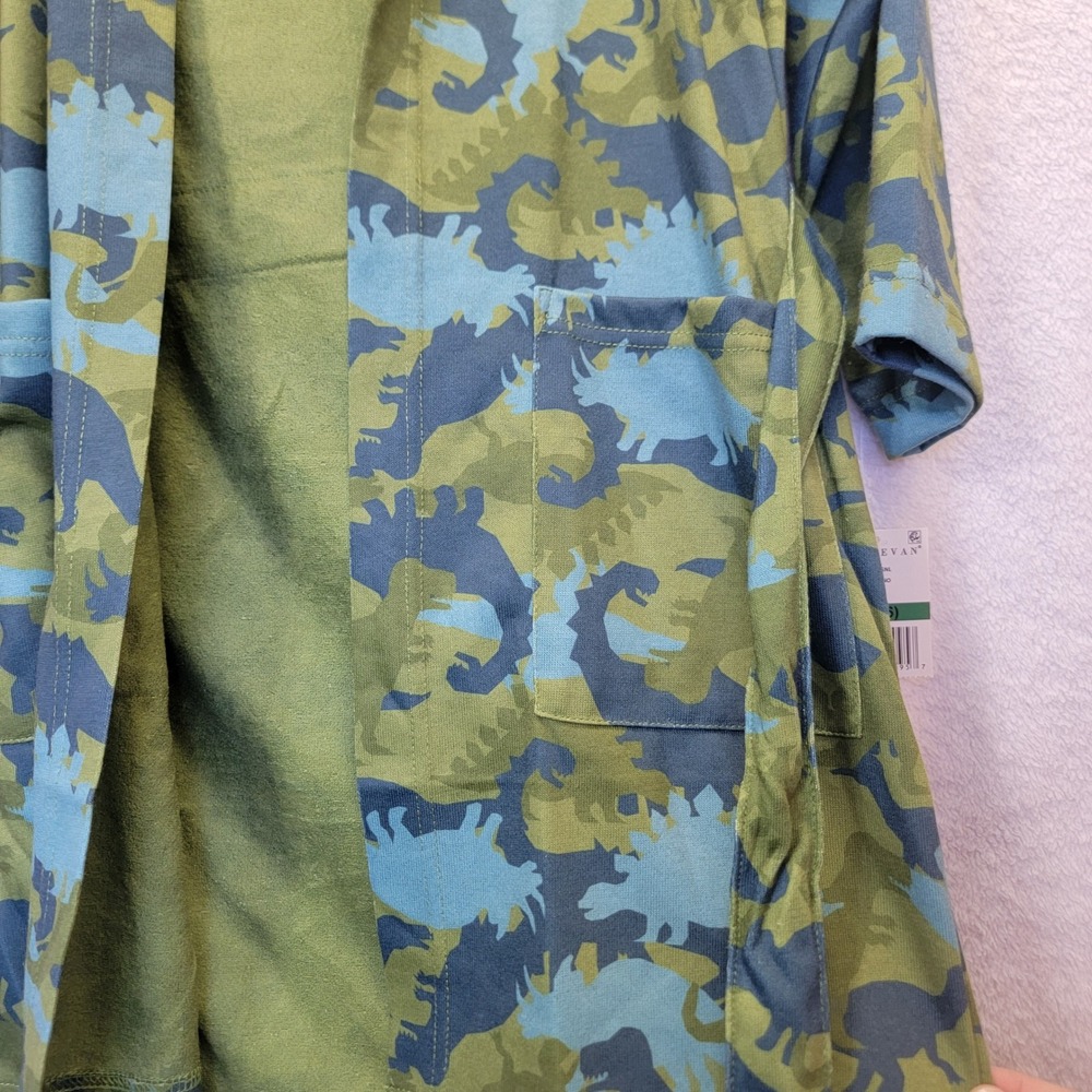 NEW Andy & Evan Boys Green Dinosaur Print‎ Hooded Fleece Bath Robe Size S 5/6 - Picture 3 of 8
